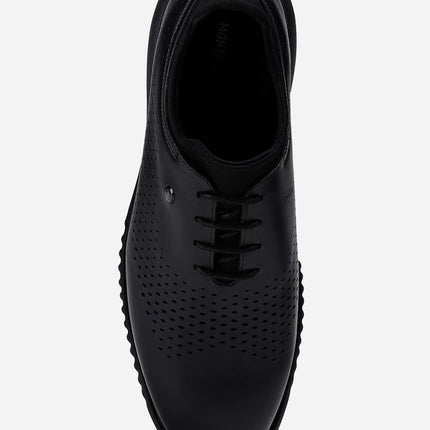 Monte Carlo Mens Black Solid Lace Up Genuine Leather Casual Shoes (201803FW-2-6) 