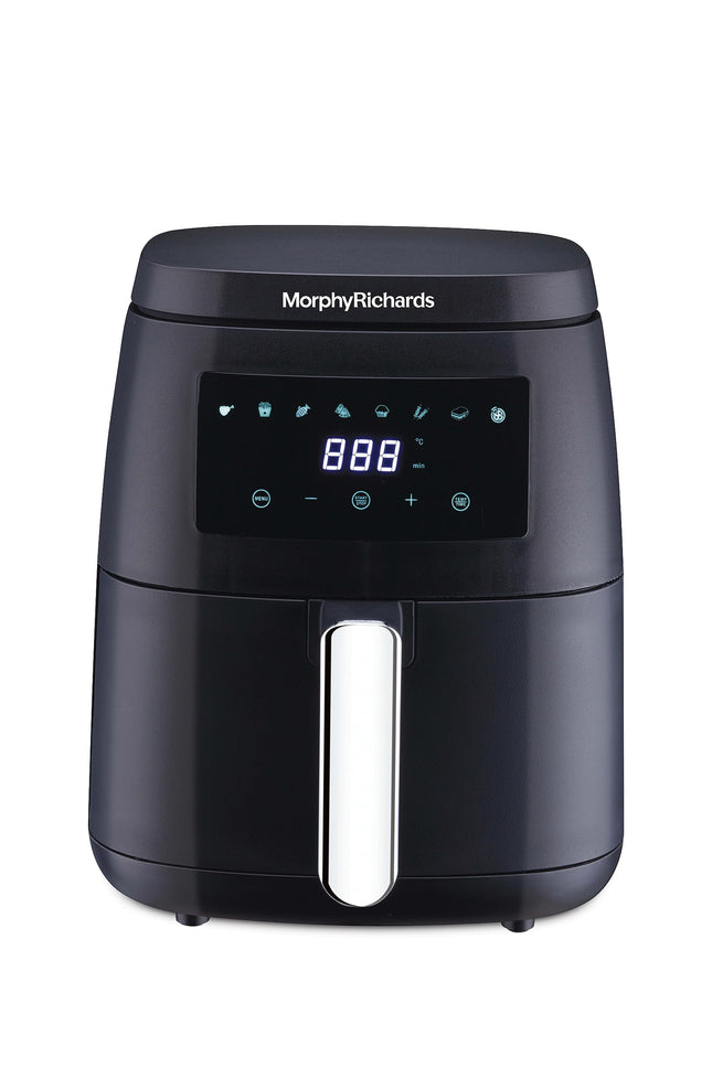 Morphy Richards Digital Air Fryer For Home|1500W With Digital Control|Dual Fan Technology|Adjustable Time & Temperature Control|Voltage Fluctuation Protection|2-Yr Warranty By Brand|Black, 5 liter 