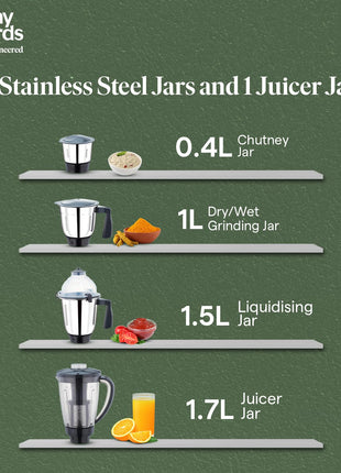 Morphy Richards Icon Superb 750 Watts Mixer Grinder| 4 Stainless Steel Mixer Jars Including Juicer Jar| 3-Speed Control With Pulse Effect Mixie| 1-Yr Warranty By Brand| Dark Grey 