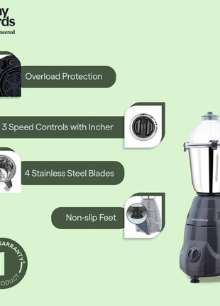 Morphy Richards Icon Superb 750 Watts Mixer Grinder| 4 Stainless Steel Mixer Jars Including Juicer Jar| 3-Speed Control With Pulse Effect Mixie| 1-Yr Warranty By Brand| Dark Grey 