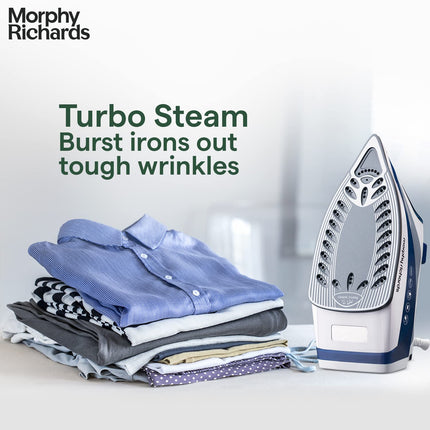 Morphy Richards Super Glide 2000 Watts Steam Iron With Steam Burst, Vertical And Horizontal Ironing, Ceramic Coated Soleplate, Blue 