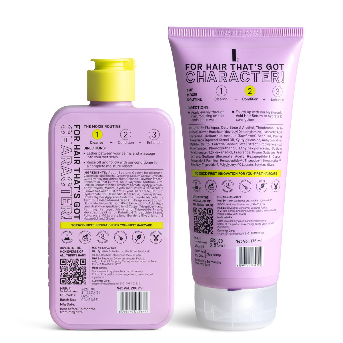 Moxie Beauty HydroRepair Wash Duo | Sulfate-Free Shampoo & Protein-Enriched Conditioner | Deep Hydration & Strengthening | Frizz Control & Damage Repair | 200 ml + 175ml 