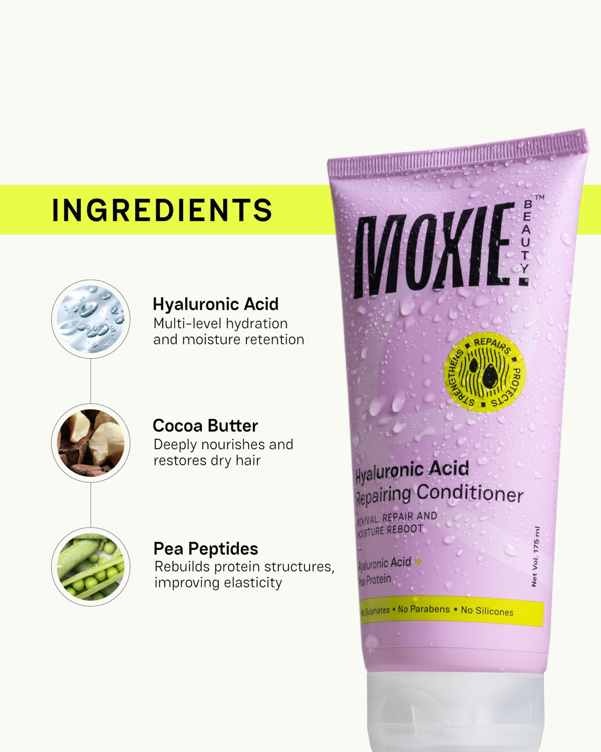 Moxie Beauty HydroRepair Wash Duo | Sulfate-Free Shampoo & Protein-Enriched Conditioner | Deep Hydration & Strengthening | Frizz Control & Damage Repair | 200 ml + 175ml 