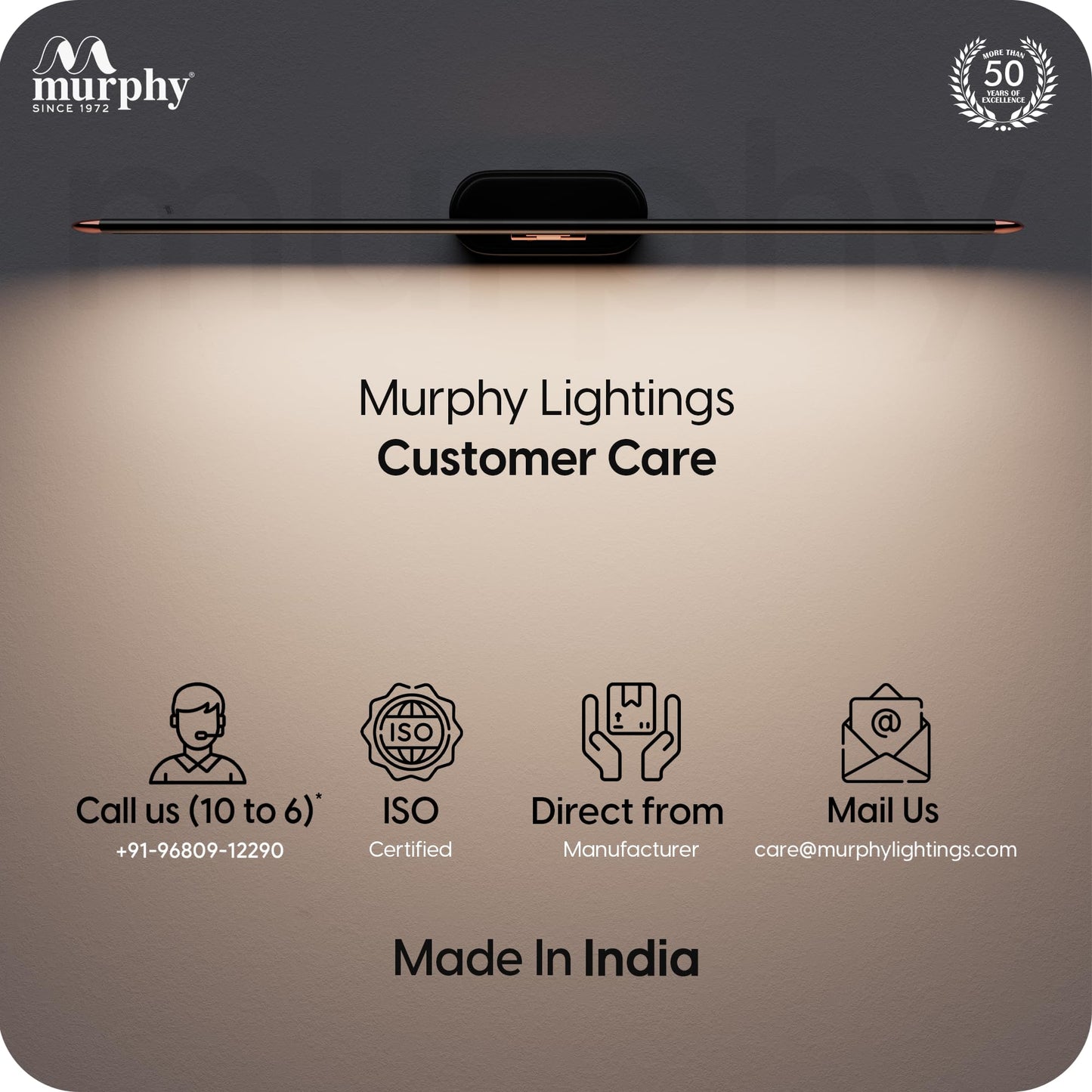Murphy 12W 3-in-1 Color Chnaging Black Rose Gold Finish LED Mirror Picture Wall Light,Bathroom Vanity Led Mirror Light with 2 Year Warranty (Cool White/Warm White/Natural White)-Pack of 1 