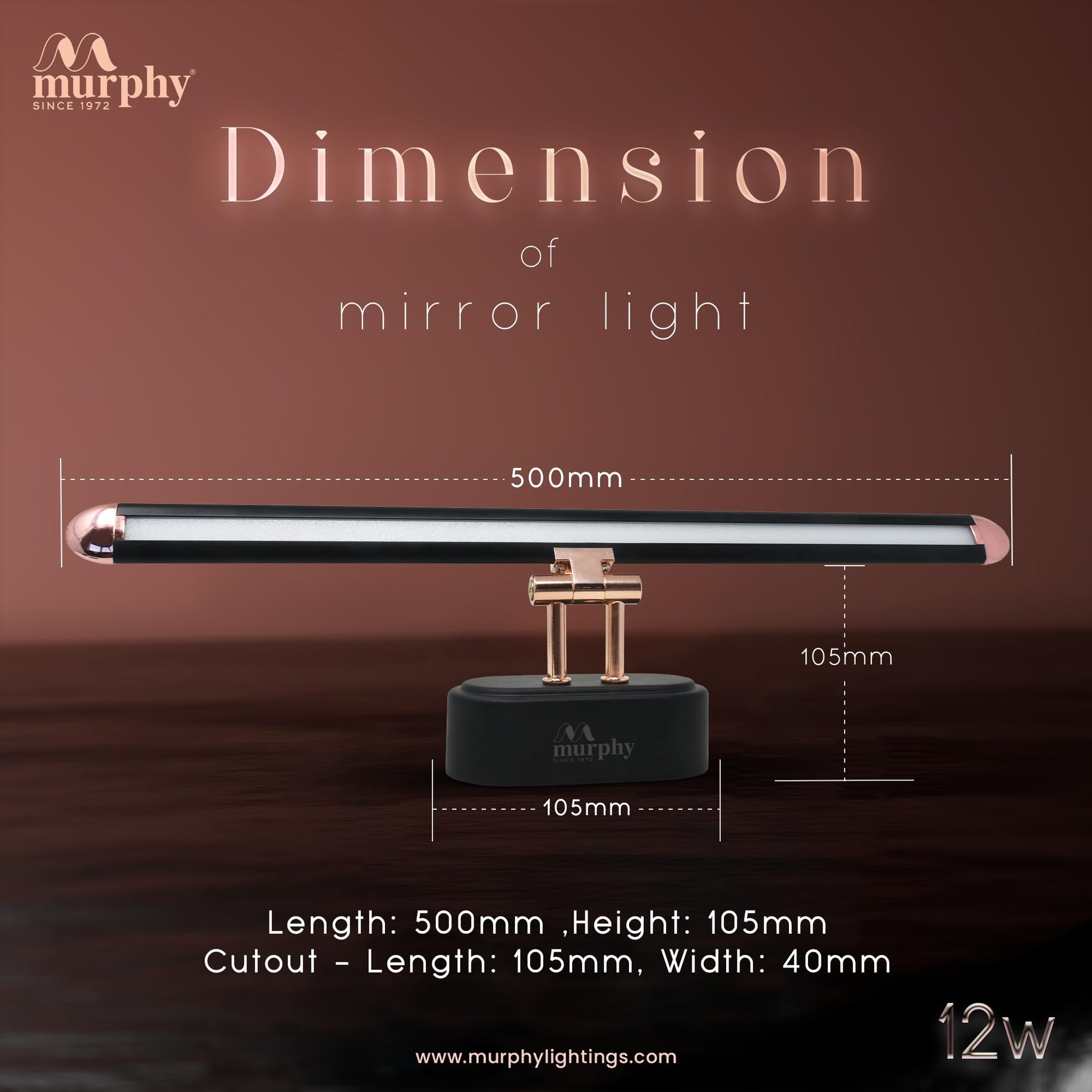 Murphy 12W 3-in-1 Color Chnaging Black Rose Gold Finish LED Mirror Picture Wall Light,Bathroom Vanity Led Mirror Light with 2 Year Warranty (Cool White/Warm White/Natural White)-Pack of 1 