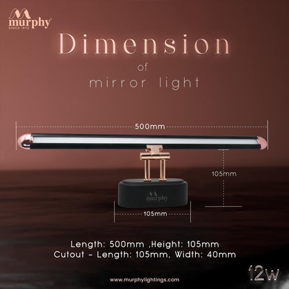 Murphy 12W 3-in-1 Color Chnaging Black Rose Gold Finish LED Mirror Picture Wall Light,Bathroom Vanity Led Mirror Light with 2 Year Warranty (Cool White/Warm White/Natural White)-Pack of 1 