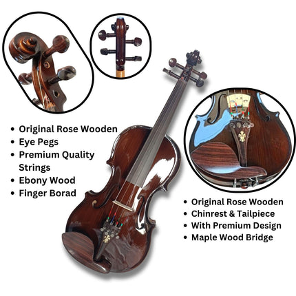 Musical Works Quality Violin Bakan Wood for Music Enthusiasts and Students With Box,Bow,Rosin All accessories are made by pure wood, no plastic used. 
