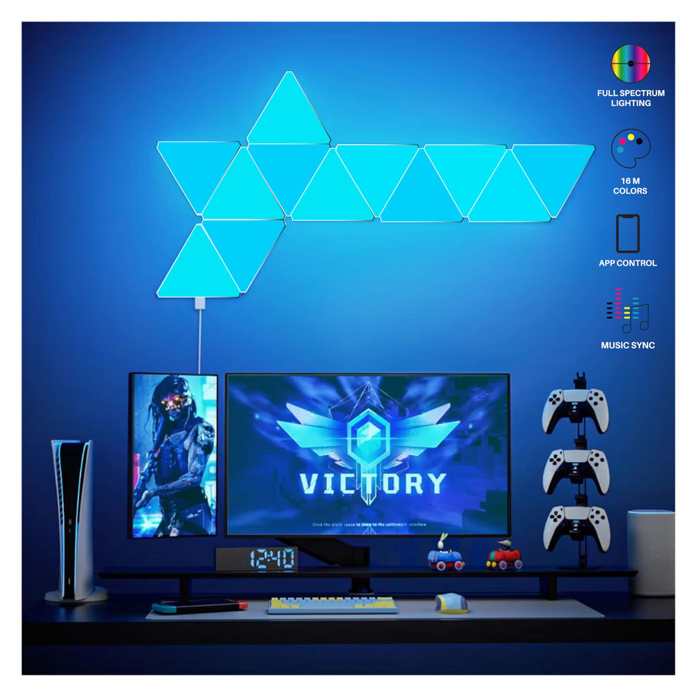 NADS Technologies Triangular Wall Light Panels, Smart RGBIC Lights for Gaming & Home Decor, 16 Million Colors, App Control, Music Sync (Pack of 6)