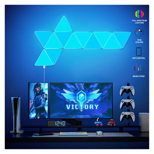 NADS Technologies Triangular Wall Light Panels, Smart RGBIC Lights for Gaming & Home Decor, 16 Million Colors, App Control, Music Sync (Pack of 6) 