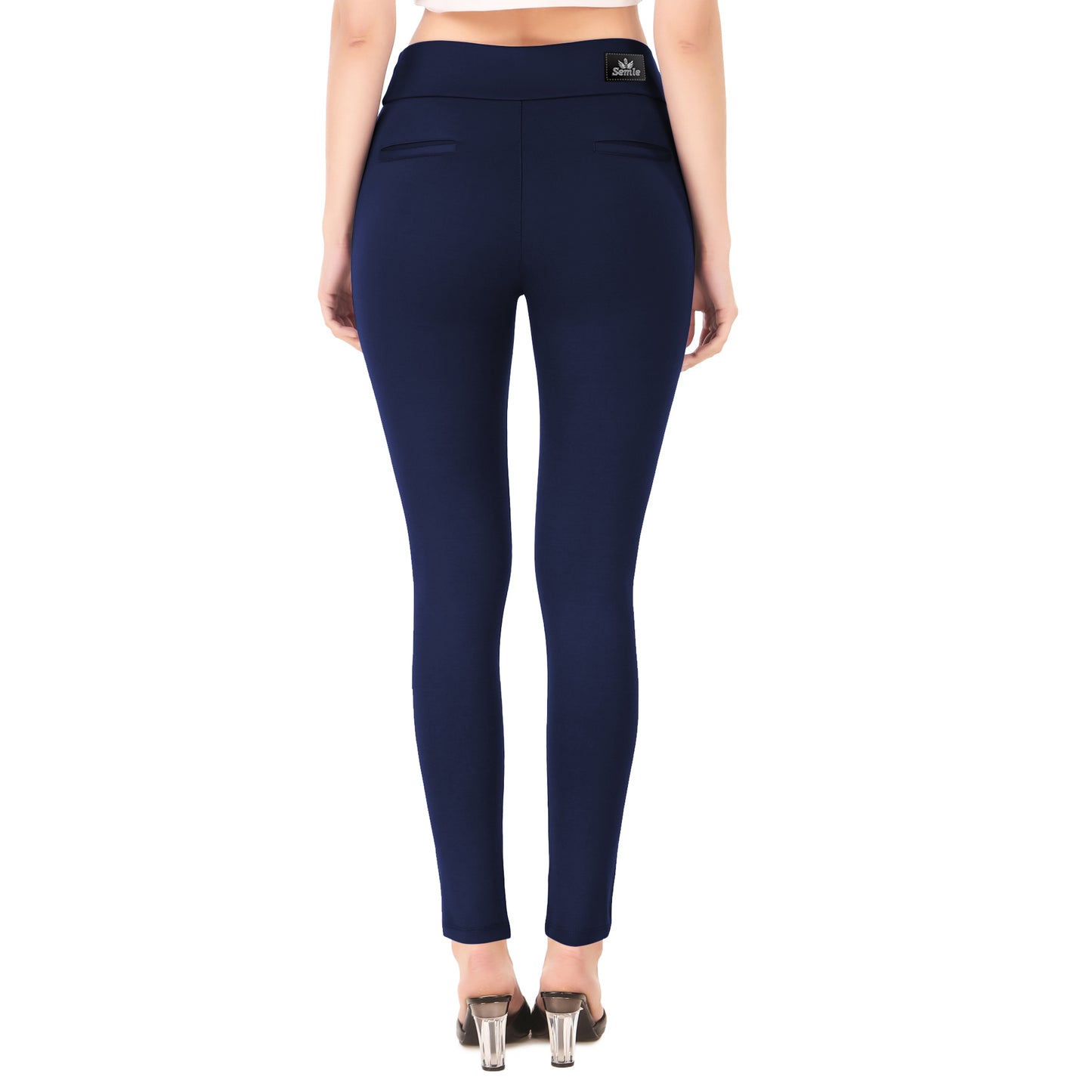 Most Comfortable Women's Mid-Waist Jeggings with 2 Front Pockets - Navy Blue