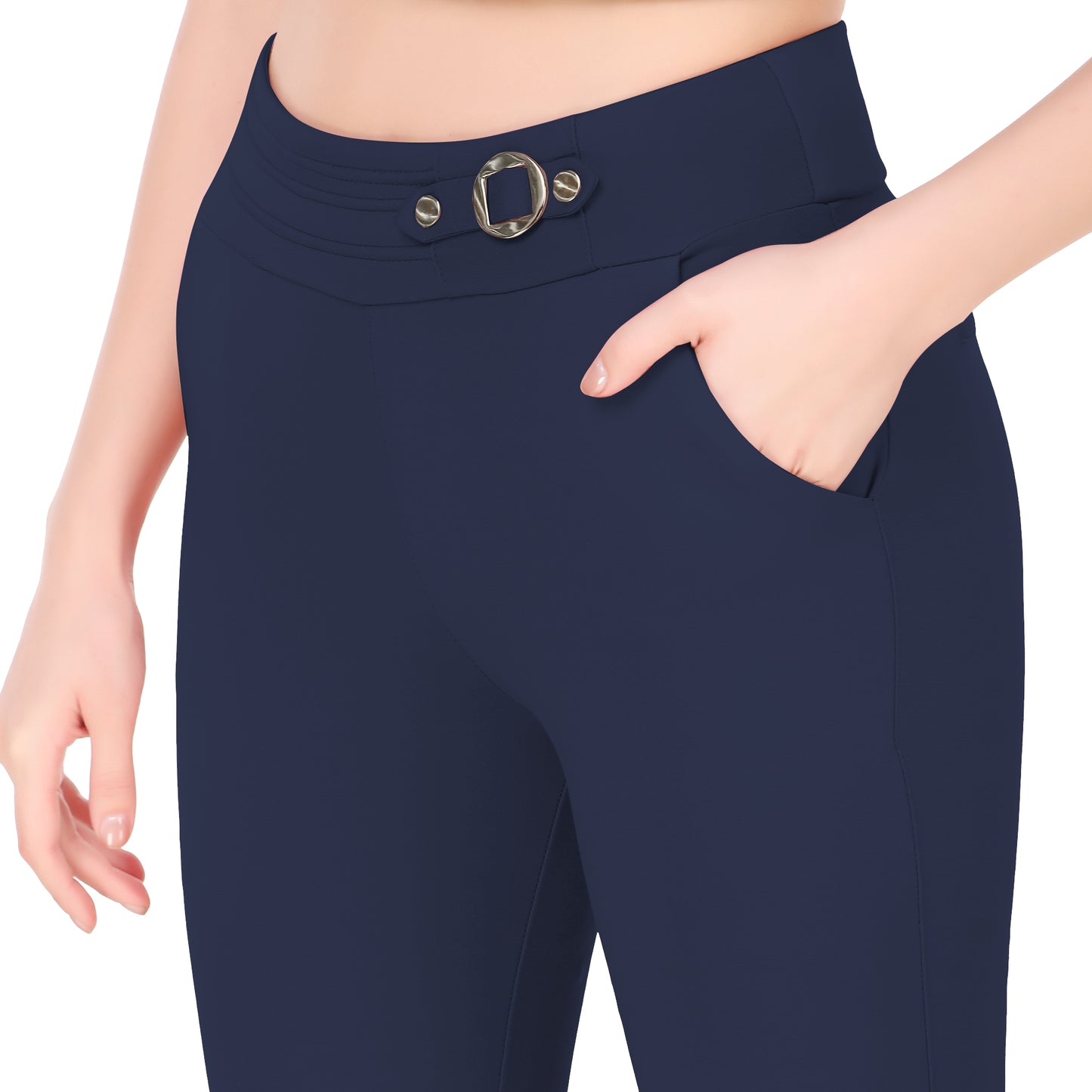 Most Comfortable Women's Mid-Waist Jeggings with 2 Front Pockets - Slate Blue