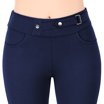 Most Comfortable Women's Mid-Waist Jeggings with 2 Front Pockets - Navy Blue