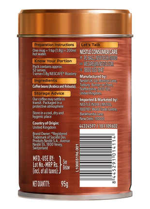 NESCAFE Roastery | Premium Imported Coffee | Medium Roast | Crafted by Master Roasters |Elevate your Coffee Experience | Rich & Intense Taste | 95g Tin (New Launch) Canister 