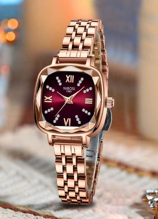 NIBOSI Women Watches Analog Rose Gold Square Dial and Band Women's Stainless Steel Watch for Girls&Miss&Ladies Diamond Studded with Stylish Watches Waterproof 