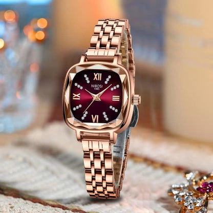 NIBOSI Women Watches Analog Rose Gold Square Dial and Band Women's Stainless Steel Watch for Girls&Miss&Ladies Diamond Studded with Stylish Watches Waterproof 