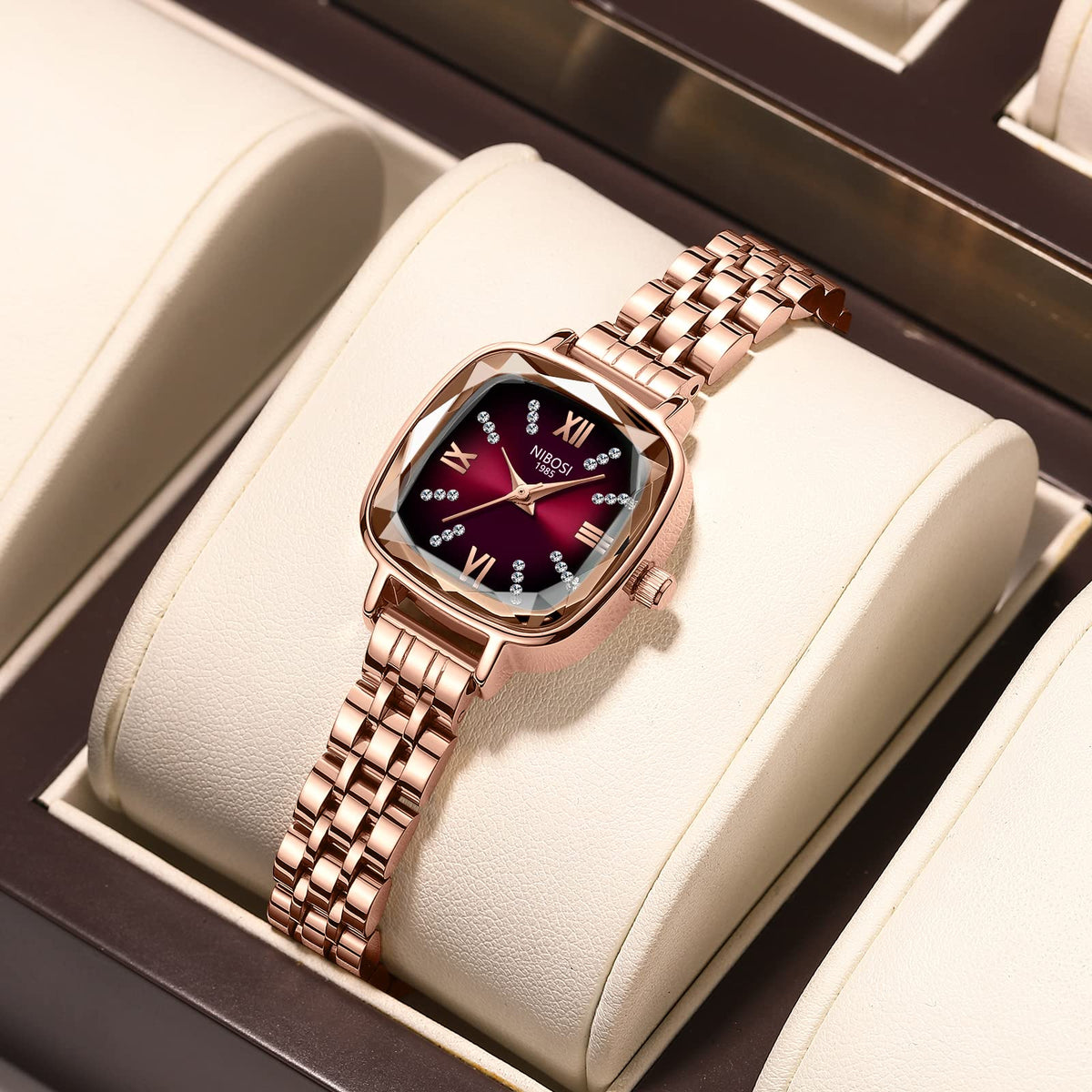 NIBOSI Women Watches Analog Rose Gold Square Dial and Band Women's Stainless Steel Watch for Girls&Miss&Ladies Diamond Studded with Stylish Watches Waterproof 