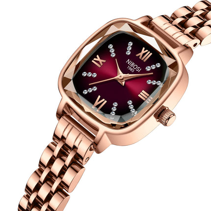 NIBOSI Women Watches Analog Rose Gold Square Dial and Band Women's Stainless Steel Watch for Girls&Miss&Ladies Diamond Studded with Stylish Watches Waterproof 