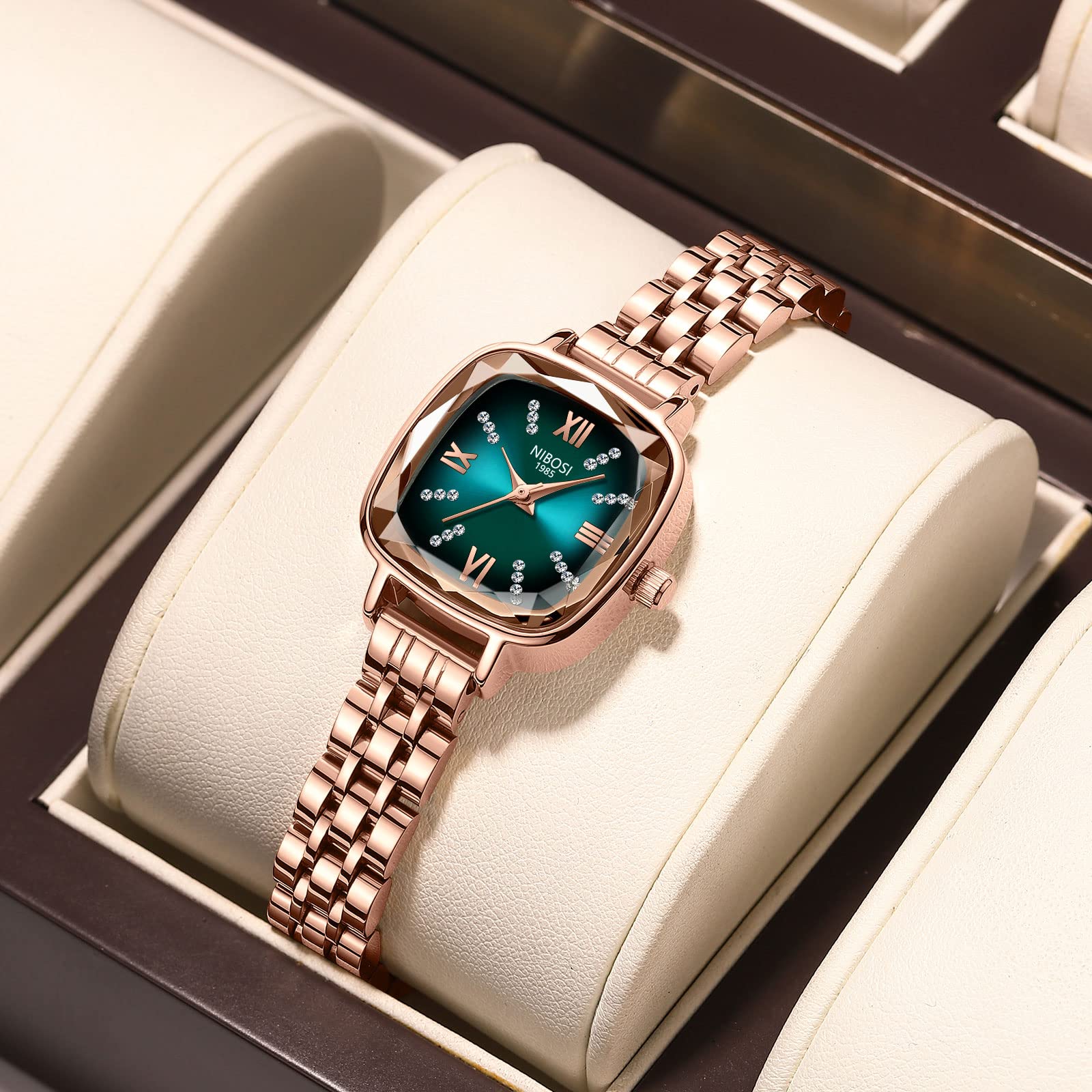 NIBOSI Women Watches Analog Stainless Steel Rose Gold Band and Square Dial Women's Watch for Girls&Miss&Ladies Diamond Studded with Stylish Watches Waterproof 