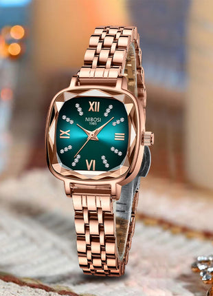 NIBOSI Women Watches Analog Stainless Steel Rose Gold Band and Square Dial Women's Watch for Girls&Miss&Ladies Diamond Studded with Stylish Watches Waterproof 