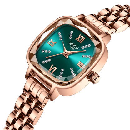 NIBOSI Women Watches Analog Stainless Steel Rose Gold Band and Square Dial Women's Watch for Girls&Miss&Ladies Diamond Studded with Stylish Watches Waterproof 