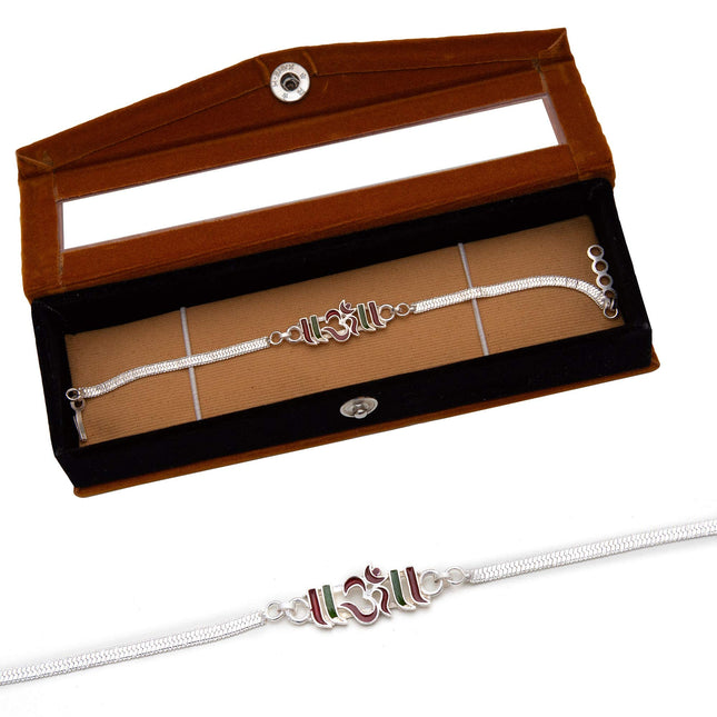 NINE10 Silver Bracelet Rakhi With Velvet Gift Box for Boys (Silver) 