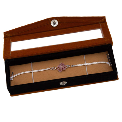 NINE10 Silver Bracelet Rakhi With Velvet Gift Box for Boys (Silver) 