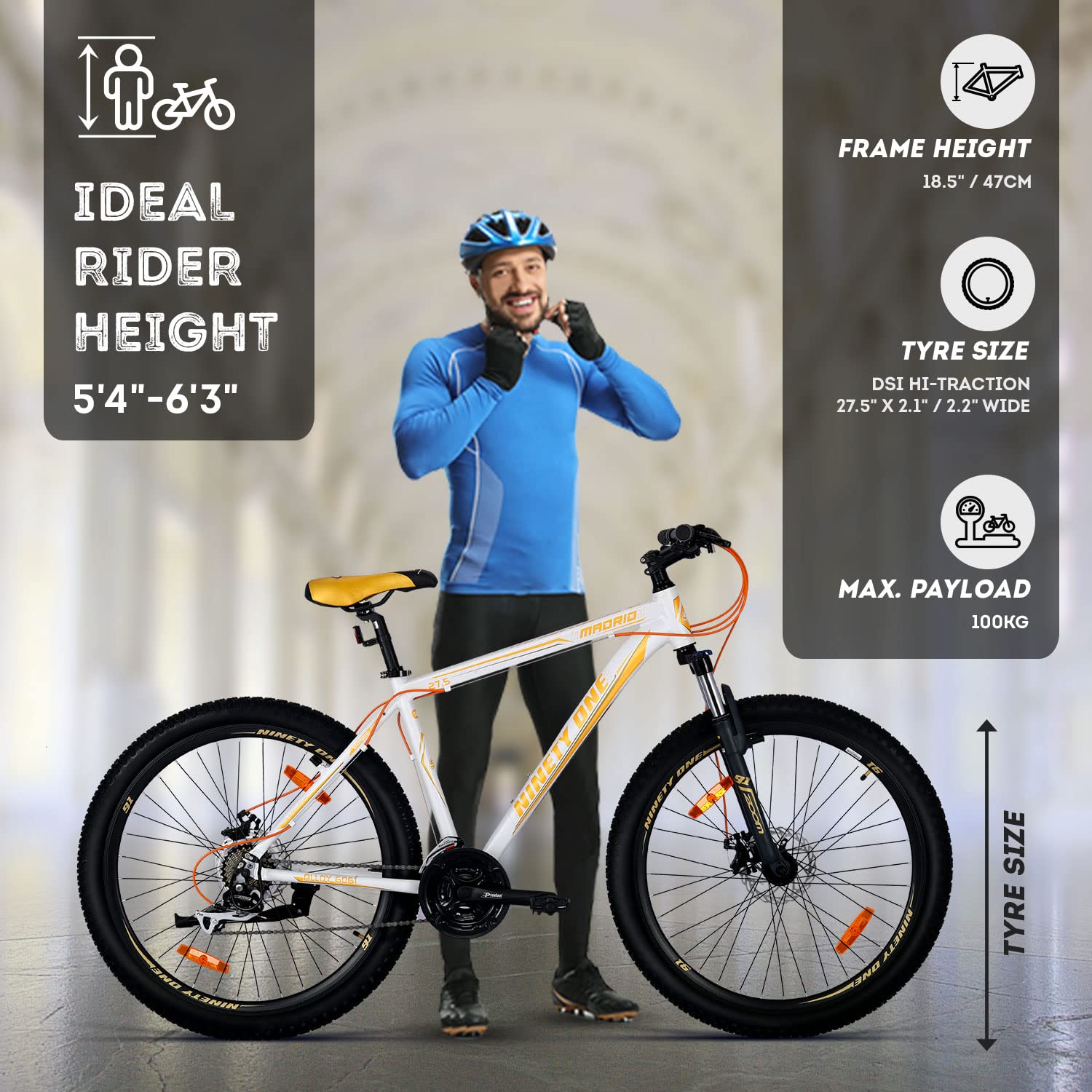 NINETY ONE E Cycle Series (Madrid - White Yellow, 27.5T - 21 Speed) 