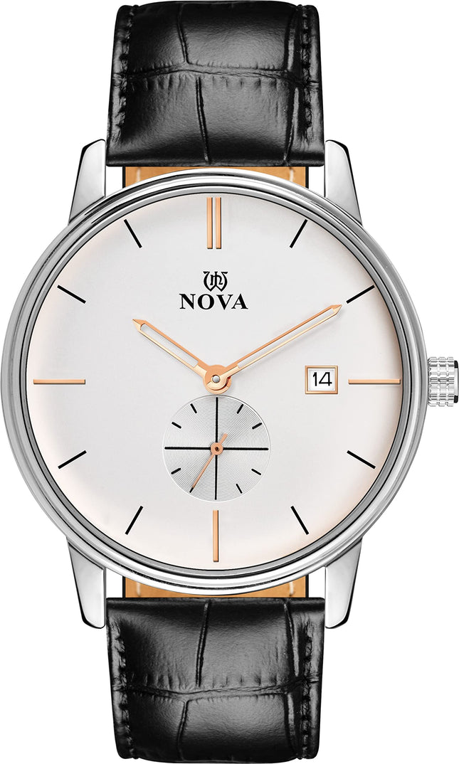 NOVA Wrist Watch Mens Date and Side Second FUNTIONING Leather Strap Watch Analog Watch - for Men 