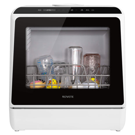 NOVETE Portable Countertop Dishwashers, Compact Dishwashers with 5 L Built-in Water Tank & Inlet Hose, 5 Washing Programs, Baby Care, Air-Dry Function and LED Light for Small Apartments 