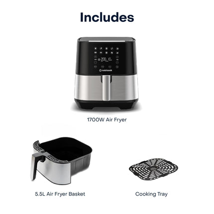 NUTRICOOK 1700 Watts, Stainless Steel Digital Control Panel Display, 10 Preset Programs with built-in Preheat function, Brush Air Fryer 2 (AF205, 5.5 L) 