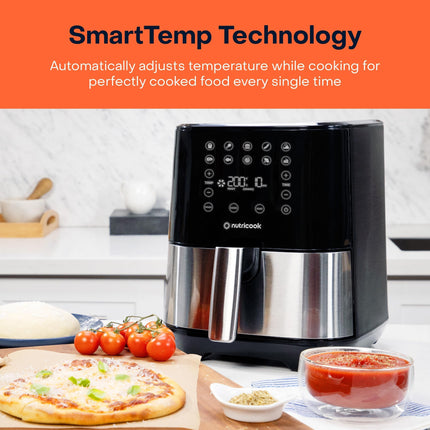 NUTRICOOK 1700 Watts, Stainless Steel Digital Control Panel Display, 10 Preset Programs with built-in Preheat function, Brush Air Fryer 2 (AF205, 5.5 L) 