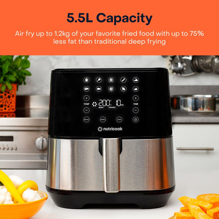 NUTRICOOK 1700 Watts, Stainless Steel Digital Control Panel Display, 10 Preset Programs with built-in Preheat function, Brush Air Fryer 2 (AF205, 5.5 L) 