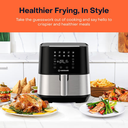 NUTRICOOK 1700 Watts, Stainless Steel Digital Control Panel Display, 10 Preset Programs with built-in Preheat function, Brush Air Fryer 2 (AF205, 5.5 L) 