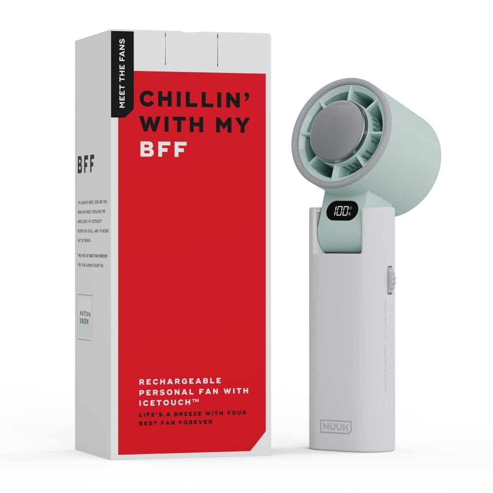 NUUK BFF Hand Fan, 13000 RPM Personal Fan With Icetouch Cooling |3600Mah USB Rechargeable Battery [Up To 10H] |Quiet Foldable Fan For Travel, Commute, Office, Makeup & Outdoor | 100-Speed Dial, Green