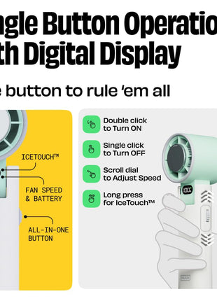 NUUK BFF Hand Fan, 13000 RPM Personal Fan With Icetouch Cooling |3600Mah USB Rechargeable Battery [Up To 10H] |Quiet Foldable Fan For Travel, Commute, Office, Makeup & Outdoor | 100-Speed Dial, Green 