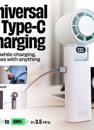 NUUK BFF Hand Fan, 13000 RPM Personal Fan With Icetouch Cooling |3600Mah USB Rechargeable Battery [Up To 10H] |Quiet Foldable Fan For Travel, Commute, Office, Makeup & Outdoor | 100-Speed Dial, Green 