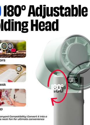 NUUK BFF Hand Fan, 13000 RPM Personal Fan With Icetouch Cooling |3600Mah USB Rechargeable Battery [Up To 10H] |Quiet Foldable Fan For Travel, Commute, Office, Makeup & Outdoor | 100-Speed Dial, Green 