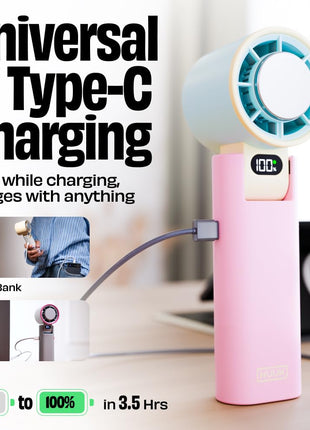 NUUK BFF Hand Fan, 13000 RPM Personal Fan with IceTouch™ Cooling | 3600mAh USB Rechargeable Battery [Up to 10H] | Quiet Foldable Fan for Travel, Commute, Office, Makeup & Outdoor | 100-Speed Dial 