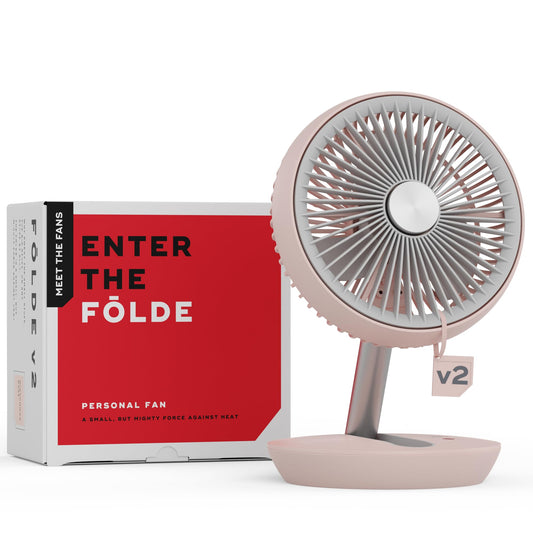 NUUK FOLDE V2 Personal Rechargeable Fan For Travel | Folds 180° & Fits In Any Bag | Cordless, 7-Inch |16 Hr Run Time, 4 Wind Speeds | Super Silent BLDC Motor |For Hiking,Picnics, Beach,Camping, Pink 
