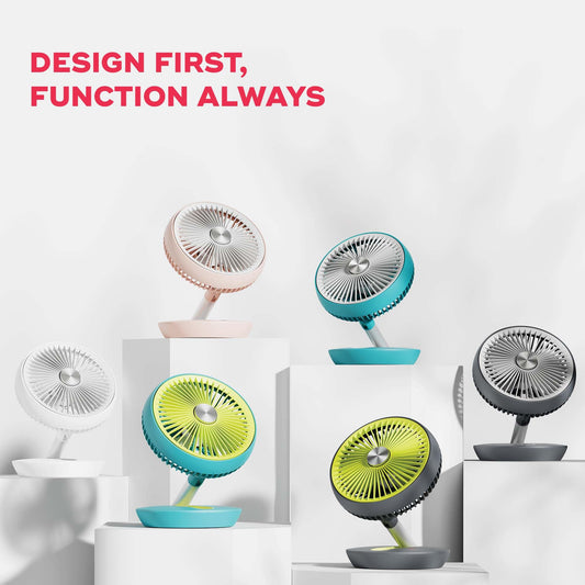 NUUK FOLDE V2 Personal Rechargeable Fan For Travel | Folds 180° & Fits In Any Bag | Cordless, 7-Inch |16 Hr Run Time, 4 Wind Speeds | Super Silent BLDC Motor |For Hiking,Picnics, Beach,Camping, Pink 