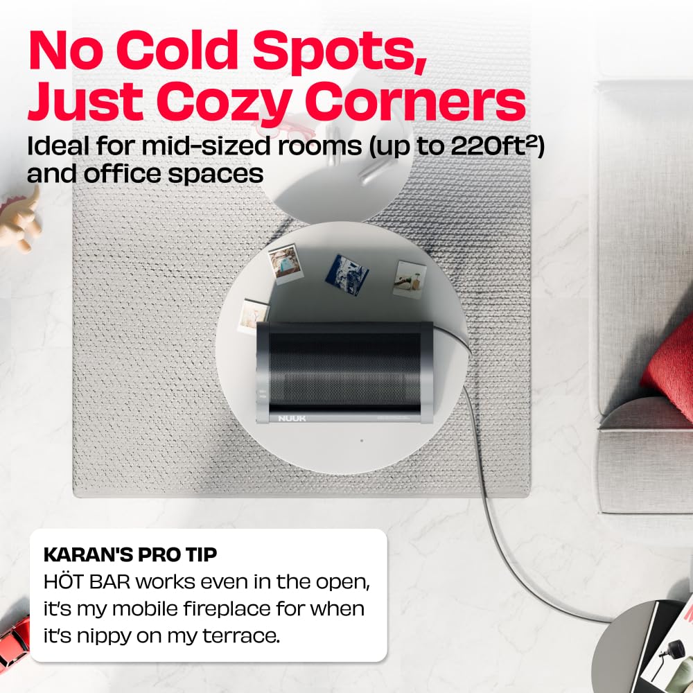 NUUK HÖT BAR 2-Sec Instant Heating PTC Heater for Room | Upto 20% Bill Savings | Zero Dryness | Super-Silent, Portable | Vertical & Horizontal Use | 2200W | Perfect Replacement for small 7/9 fin OFRs 