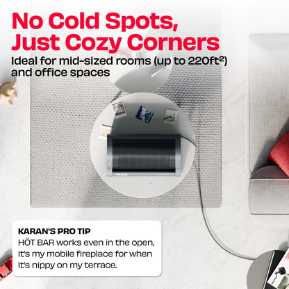 NUUK HÖT BAR 2-Sec Instant Heating PTC Heater for Room | Upto 20% Bill Savings | Zero Dryness | Super-Silent, Portable | Vertical & Horizontal Use | 2200W | Perfect Replacement for small 7/9 fin OFRs 