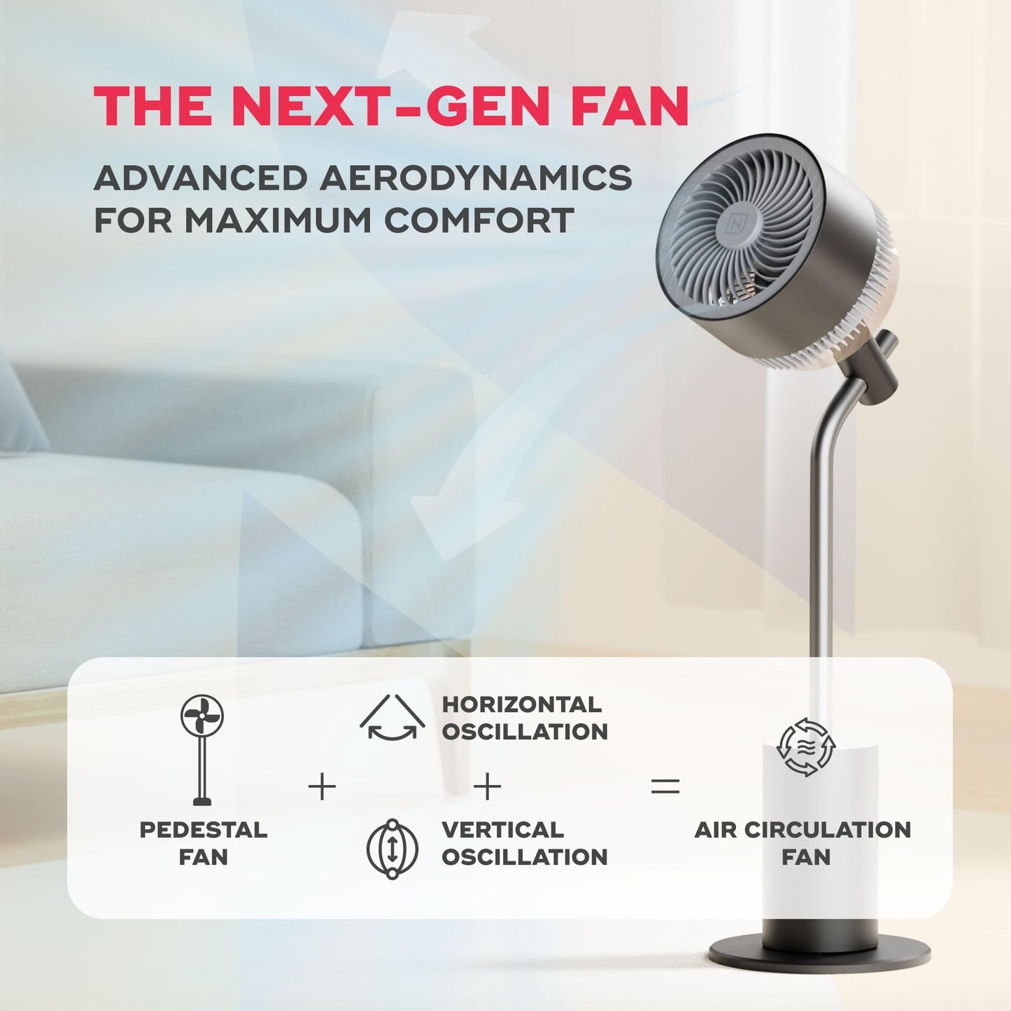 NUUK HALO 3D Air Circulation Tower Fan with Mood Lamp | Super Silent Remote Controlled Standing BLDC Fan | 12 Wind Speeds & 4 Fan Modes | 120˚ Horizontal & 90˚ Vertical Oscillation | 3 NIDEC Motors 