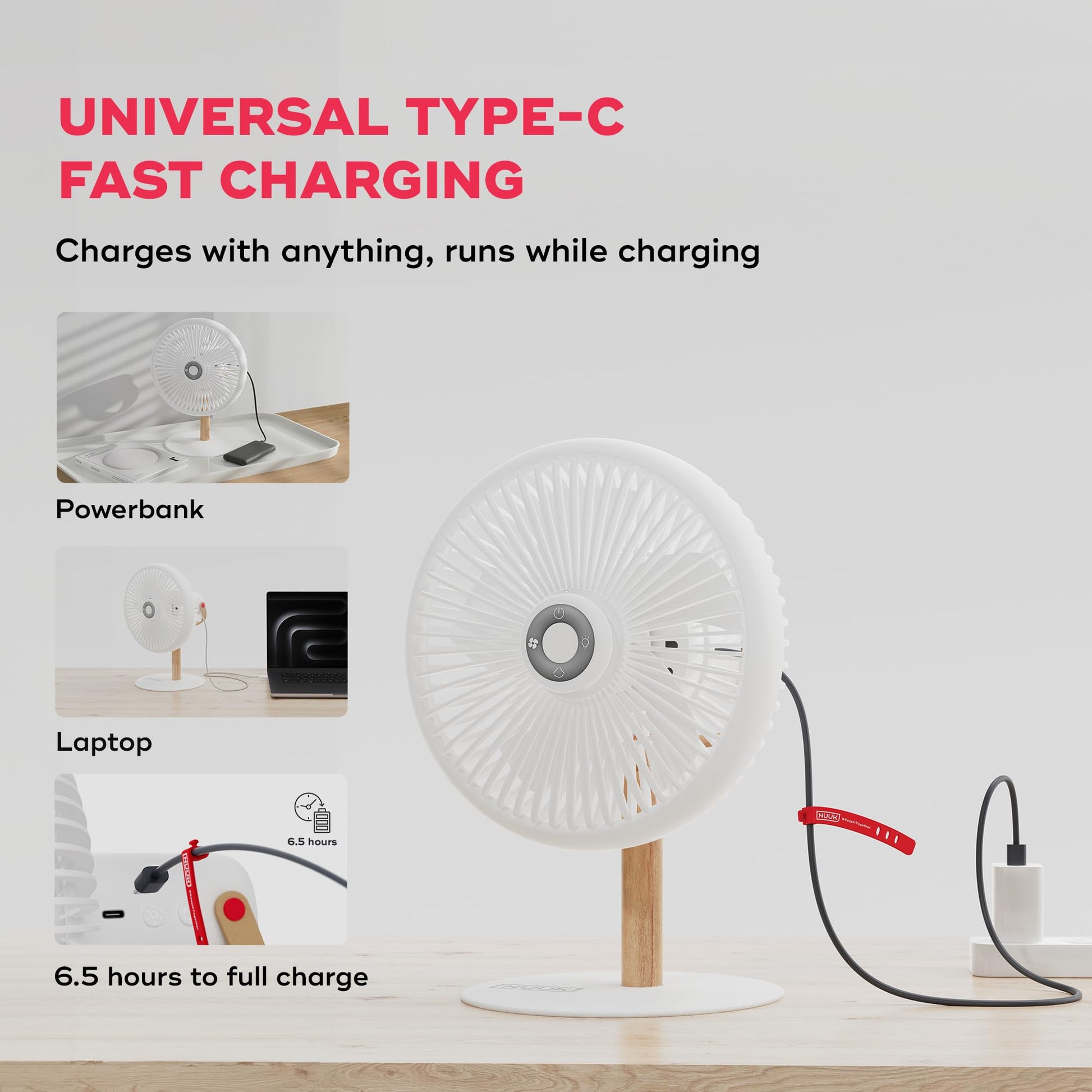 NUUK LIT v2 Cordless & Rechargeable 7 Inch Table Fan with Night Light & Remote Control | Auto Oscillation with 4 Wind Modes | BLDC Fan with Up To 17 Hour Run Time | Portable Table Fan for Home, Office 