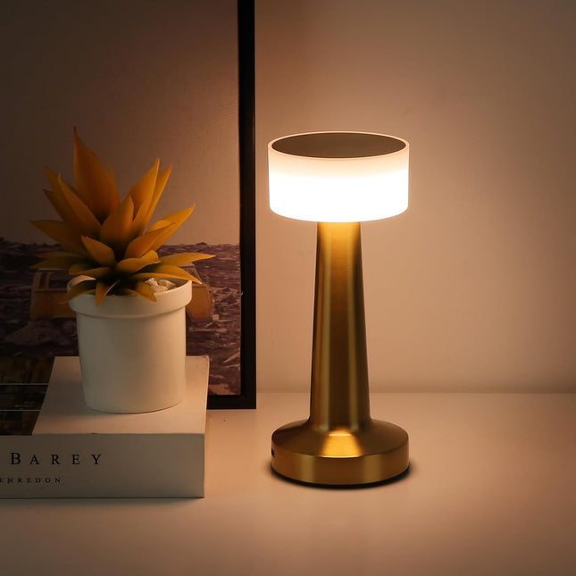 NYRWANA Table Lamp | 2000 mAh Battery | Lamps for Bedroom, Night Lamp, Table Lamp for Bedroom & Living Room, Bedside Lamp, Stepless Dimming, 3 Colour Touch Control, Wireless Charging - Metal (Gold) 