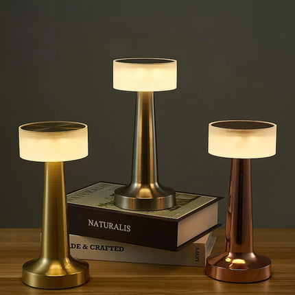 NYRWANA Table Lamp | 2000 mAh Battery | Lamps for Bedroom, Night Lamp, Table Lamp for Bedroom & Living Room, Bedside Lamp, Stepless Dimming, 3 Colour Touch Control, Wireless Charging - Metal (Gold) 