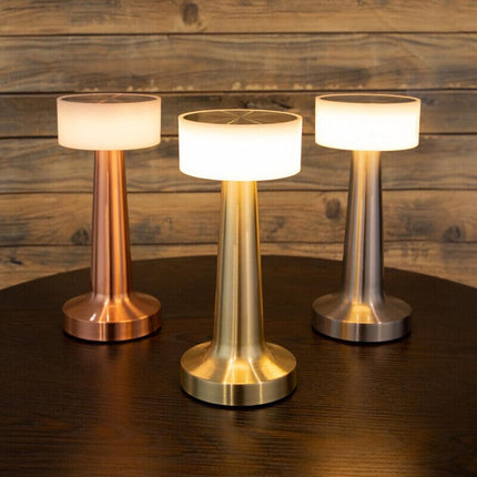 NYRWANA Table Lamp | 2000 mAh Battery | Lamps for Bedroom, Night Lamp, Table Lamp for Bedroom & Living Room, Bedside Lamp, Stepless Dimming, 3 Colour Touch Control, Wireless Charging - Metal (Gold) 