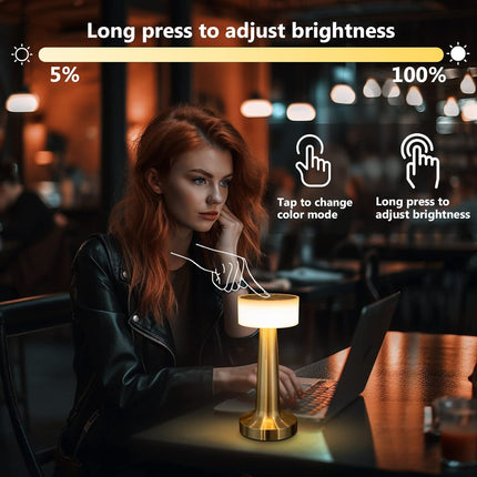 NYRWANA Table Lamp | 2000 mAh Battery | Lamps for Bedroom, Night Lamp, Table Lamp for Bedroom & Living Room, Bedside Lamp, Stepless Dimming, 3 Colour Touch Control, Wireless Charging - Metal (Gold) 