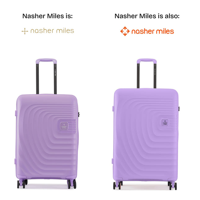 Nasher Miles Boston Hard-Sided Polypropylene Double Spinner Check-in Luggage 24 inch | 65cm | 8 Wheels Medium Trolley Bag for Travel | Suitcase (Purple) 