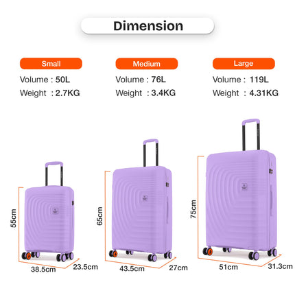 Nasher Miles Boston Hard-Sided Polypropylene Double Spinner Check-in Luggage 24 inch | 65cm | 8 Wheels Medium Trolley Bag for Travel | Suitcase (Purple) 